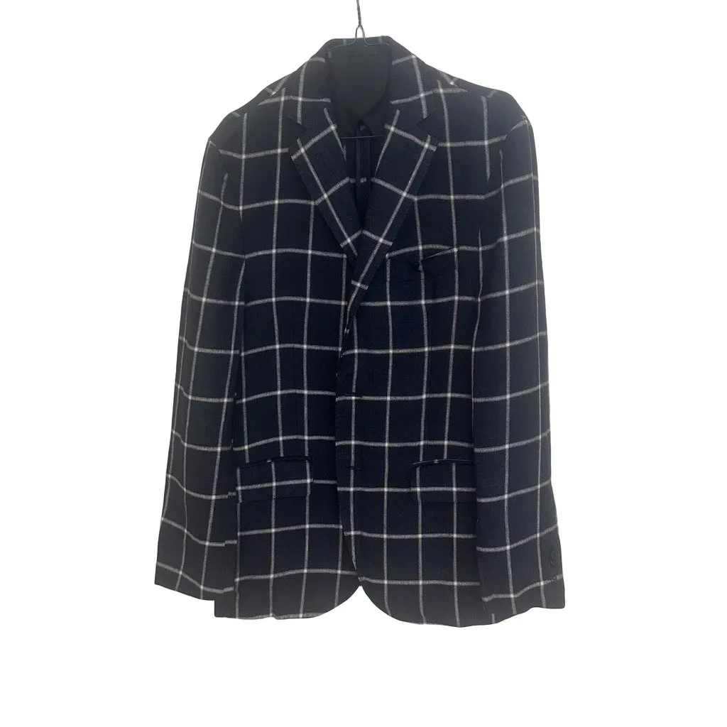 Unsigned Angelico Collezione 100% Linen Made in Italy Navy Windowpane Blazer Navy Linen Very good - Front View