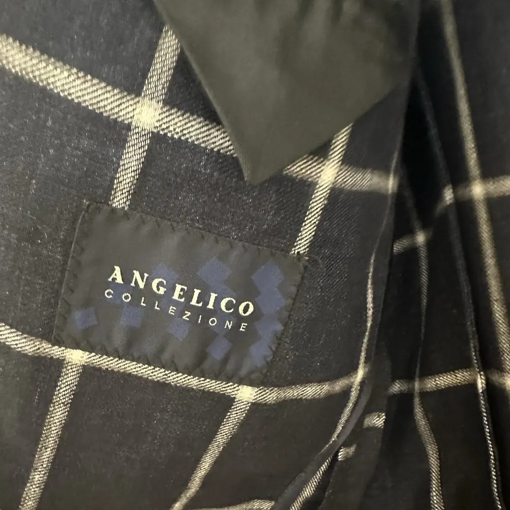 Unsigned Angelico Collezione 100% Linen Made in Italy Navy Windowpane Blazer Navy Linen Very good - Inside View
