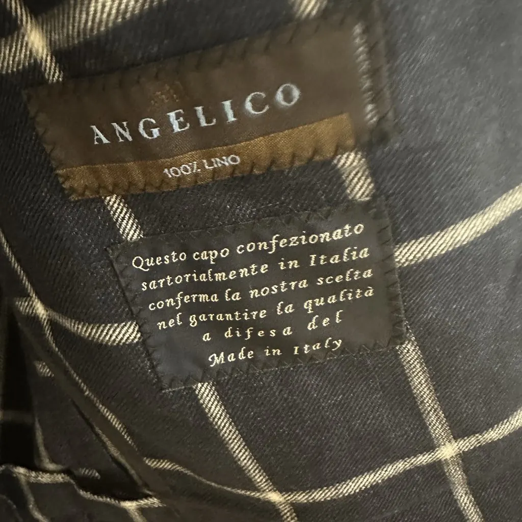 Unsigned Angelico Collezione 100% Linen Made in Italy Navy Windowpane Blazer Navy Linen Very good - Model View