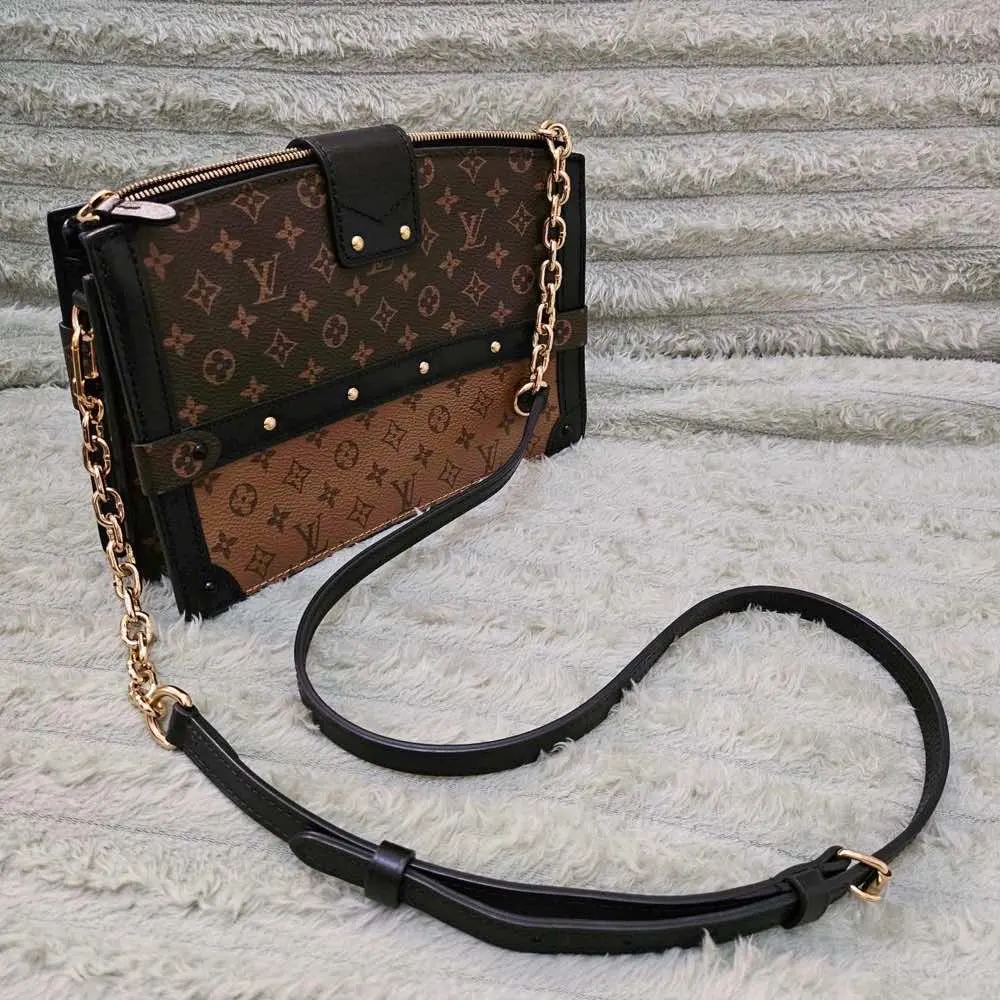 Louis Vuitton Trunk Brown Canvas Gold Good - Back View