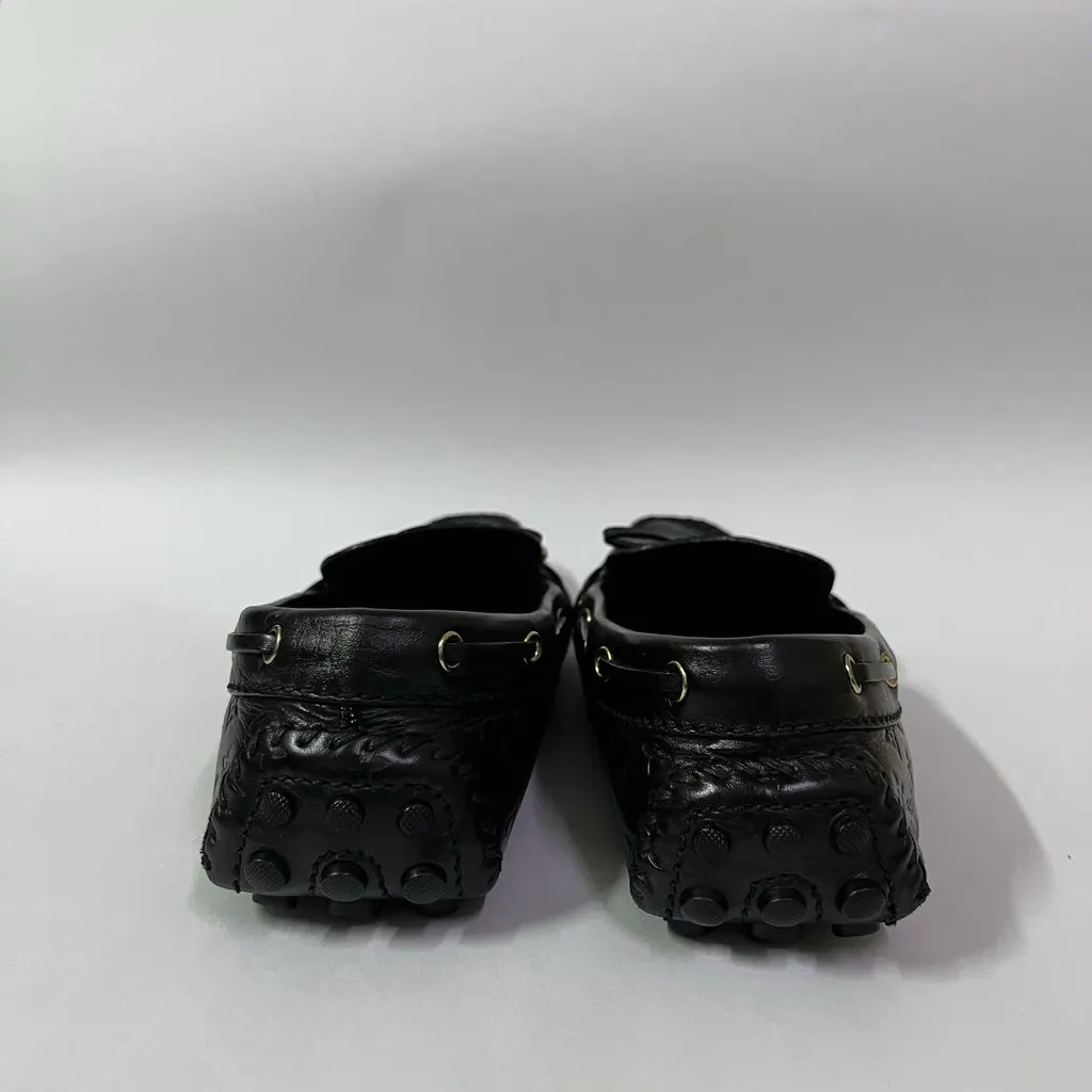 Louis Vuitton Louis Vuitton Black Monogram Embossed Leather Gloria Flat Loafers Size : 36.5 Black Leather Very good - Box View