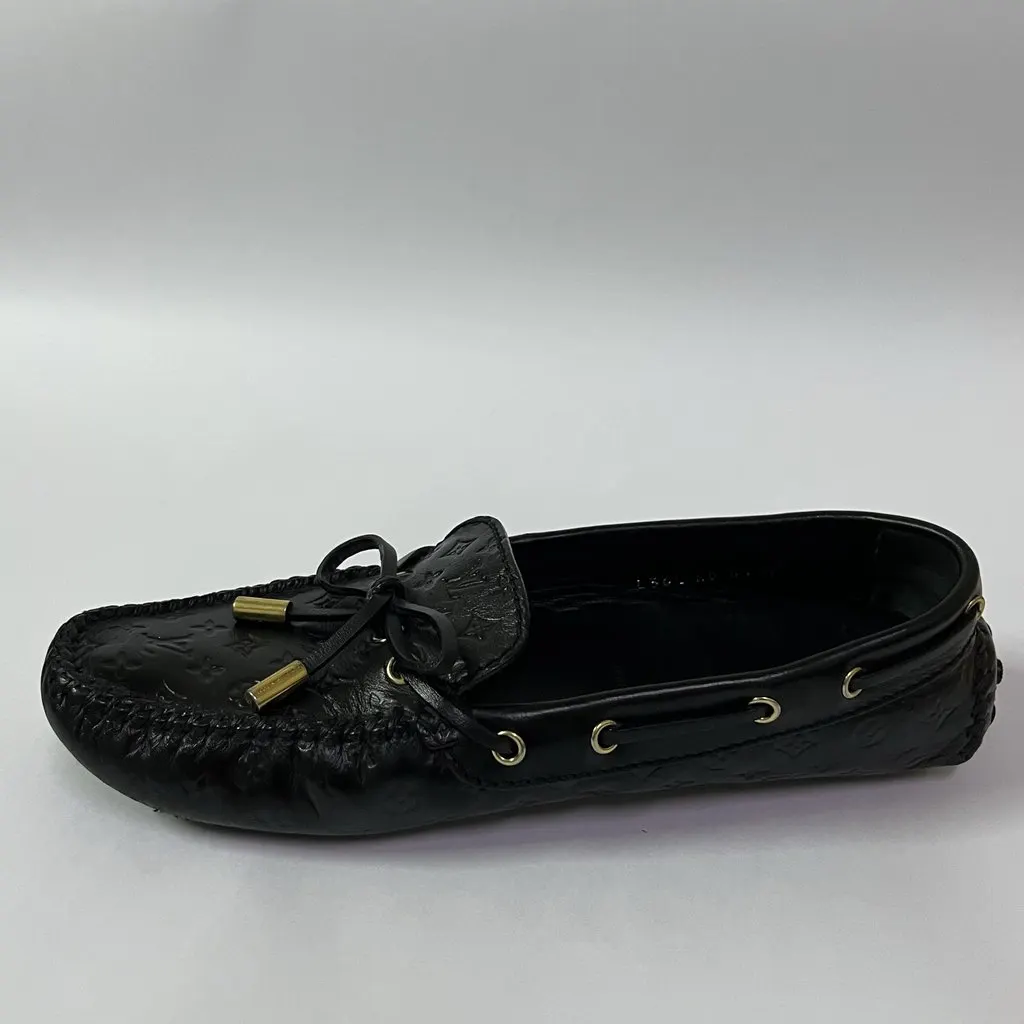 Louis Vuitton Louis Vuitton Black Monogram Embossed Leather Gloria Flat Loafers Size : 36.5 Black Leather Very good - Inside View