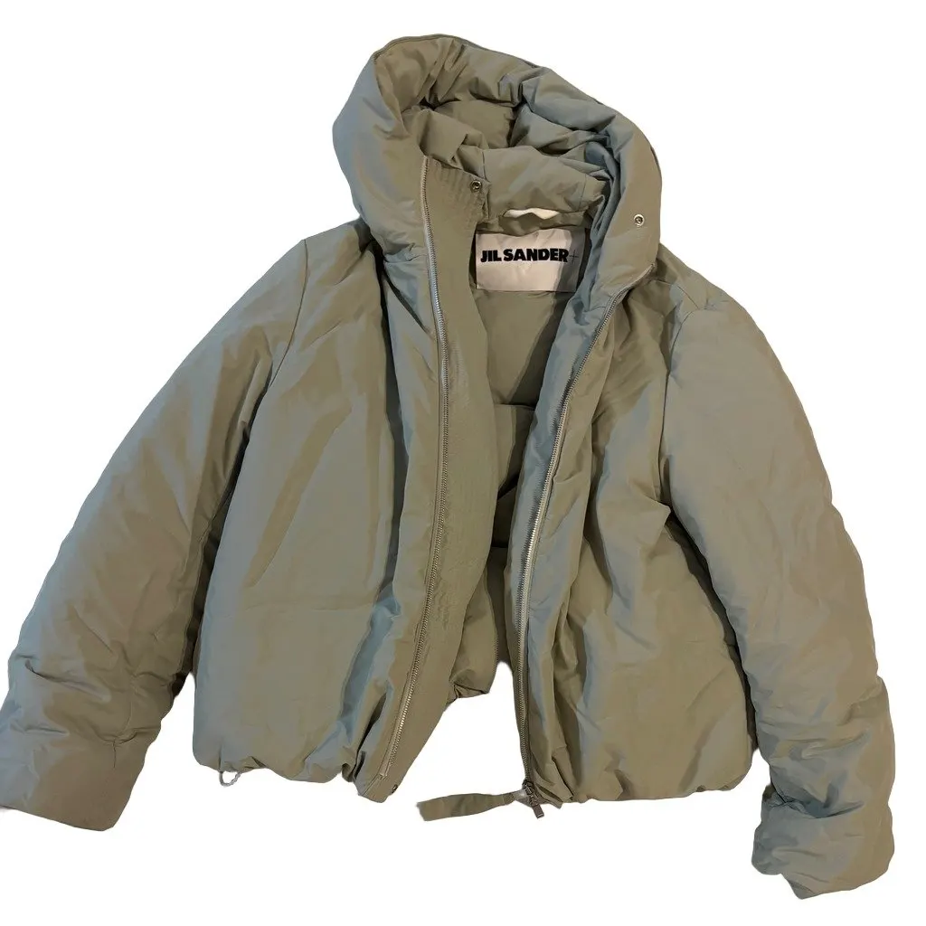 Jil Sander Puffy jacket Khaki Leather Never worn - Front View