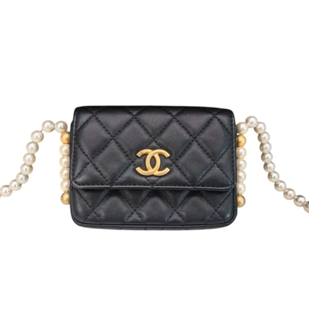 Chanel Pearls Flap Black Leather Very good - Inside View