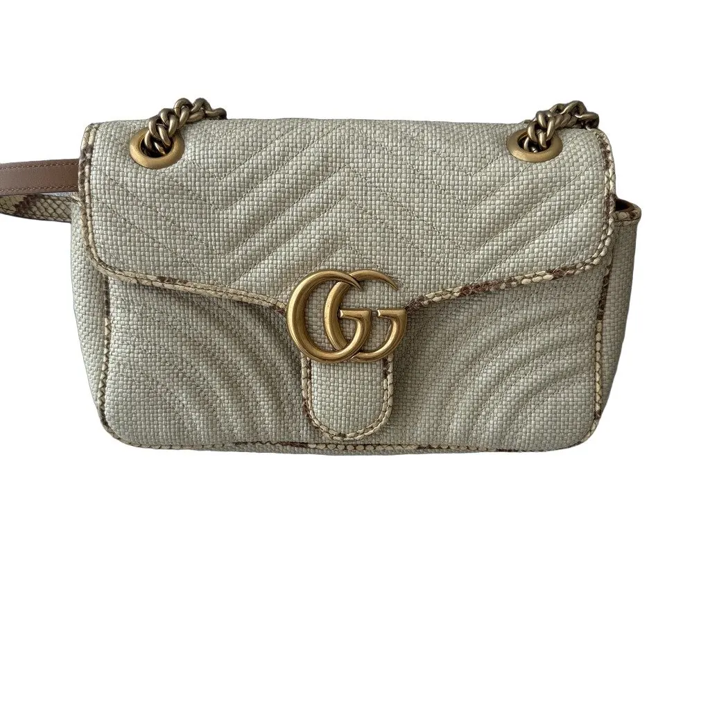 Gucci GG Marmont Raffia Bag Beige Rattan Never worn - Front View