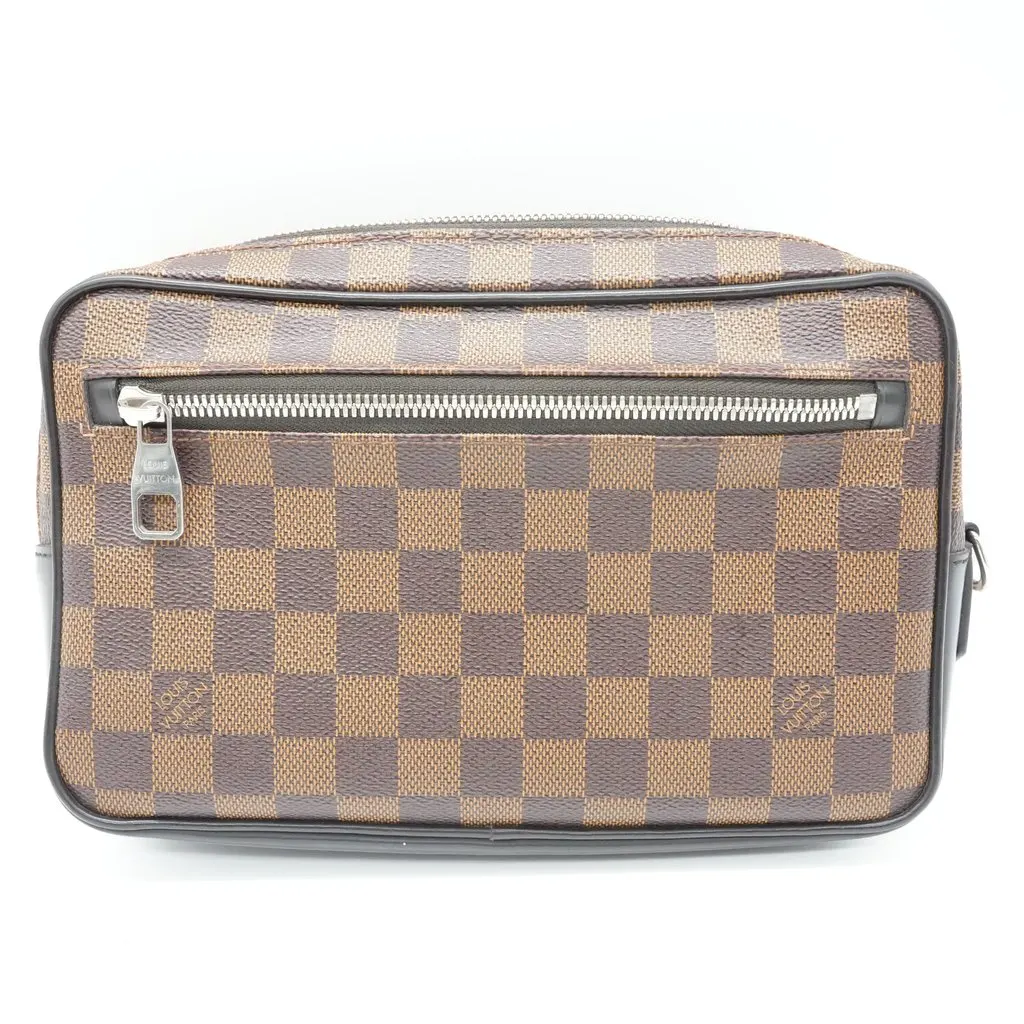 Louis Vuitton Kasai Clutch Damier Ebene Brown Canvas Good - Front View