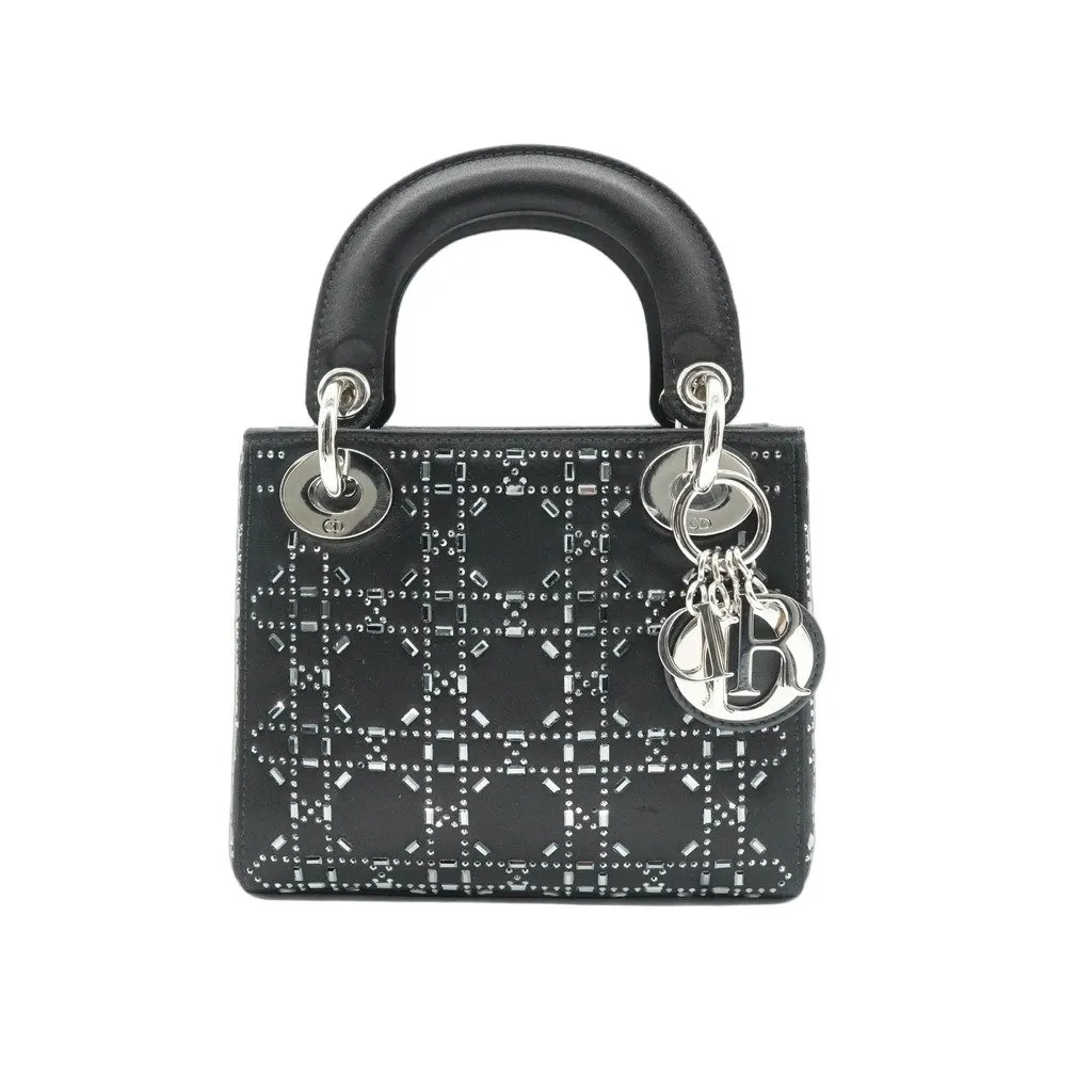 Dior Mini Lady Dior Bag Black Strass Cannage Satin