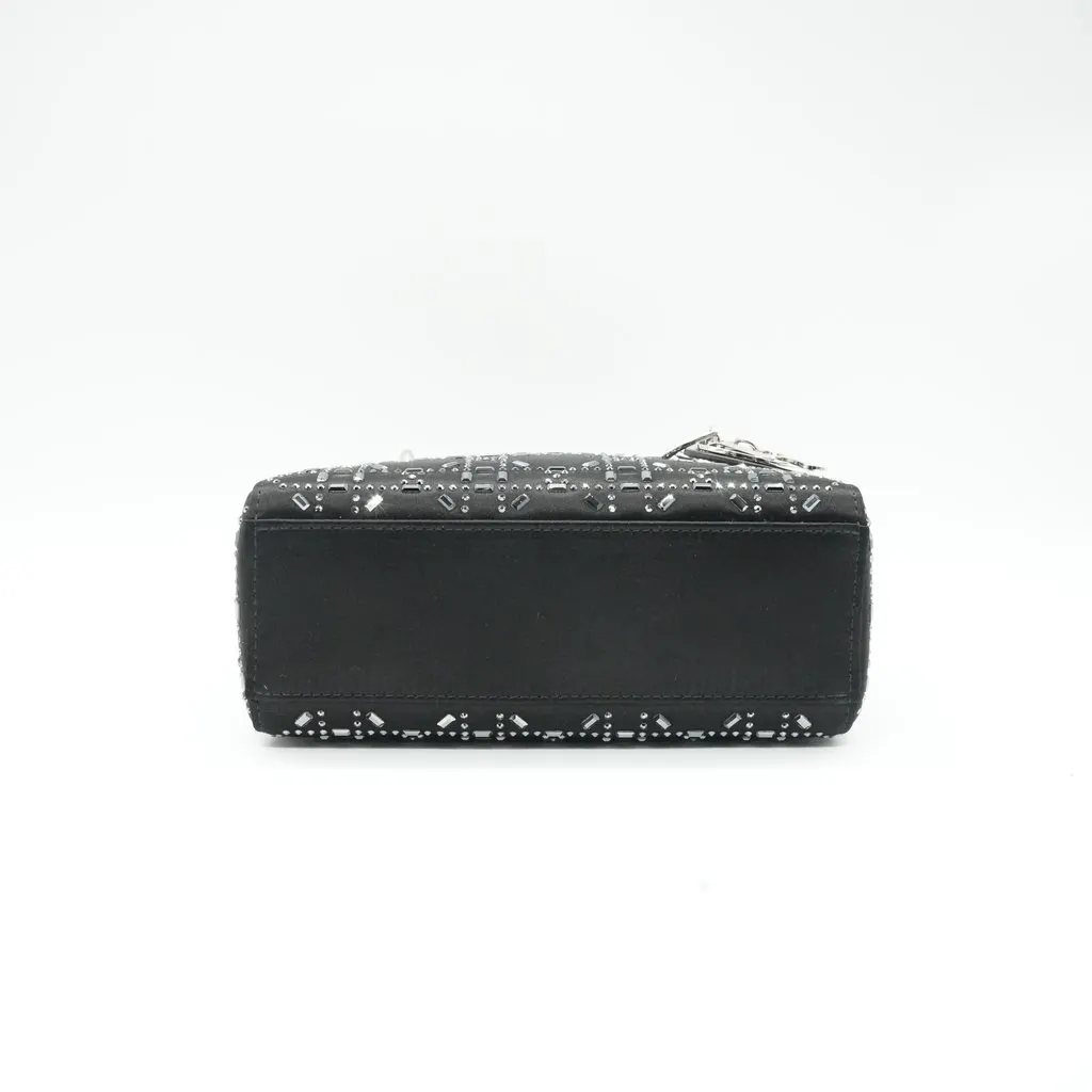 Dior Mini Lady Dior Bag Black Strass Cannage Satin Black Silk Good - Inside View