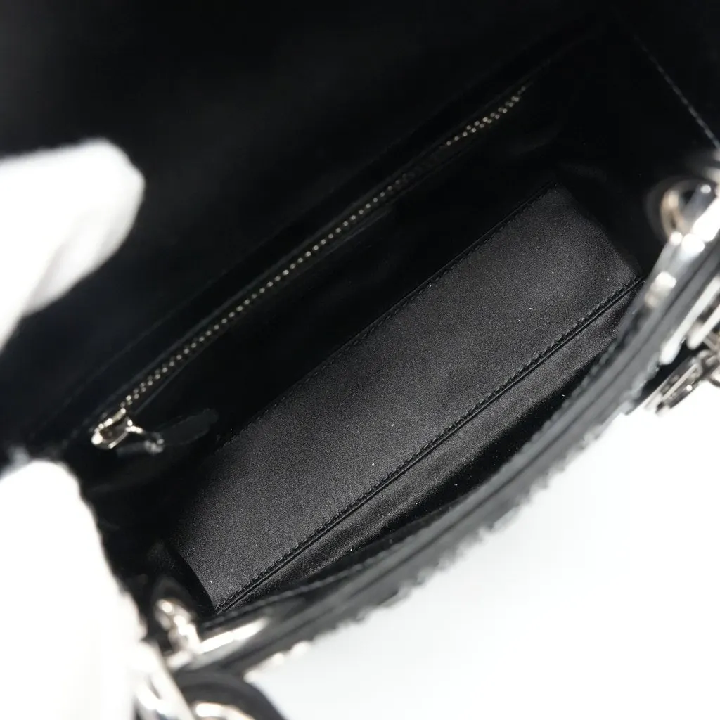 Dior Mini Lady Dior Bag Black Strass Cannage Satin Black Silk Good - Model View