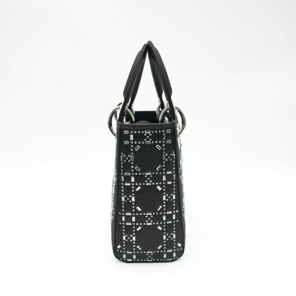Dior Mini Lady Dior Bag Black Strass Cannage Satin Black Silk Good - Box View