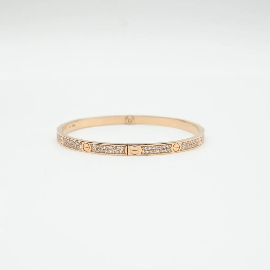 Cartier Love Bracelet, Small Model, Paved, 18K Rose Gold, Diamonds Size:18 18.2g Gold Rose Gold Very good - Back View