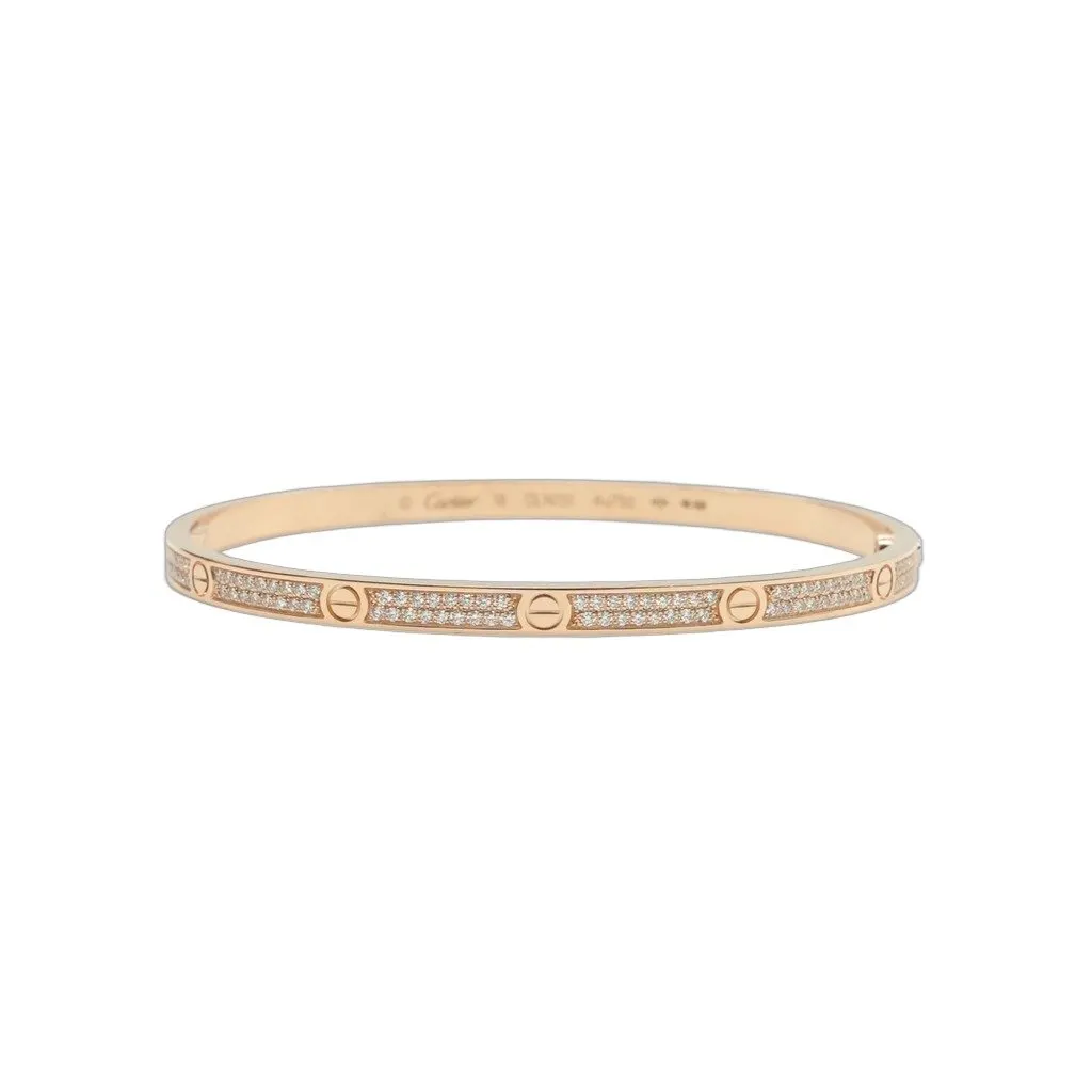 Cartier Love Bracelet, Small Model, Paved, 18K Rose Gold, Diamonds Size:18 18.2g Gold Rose Gold Very good - Front View