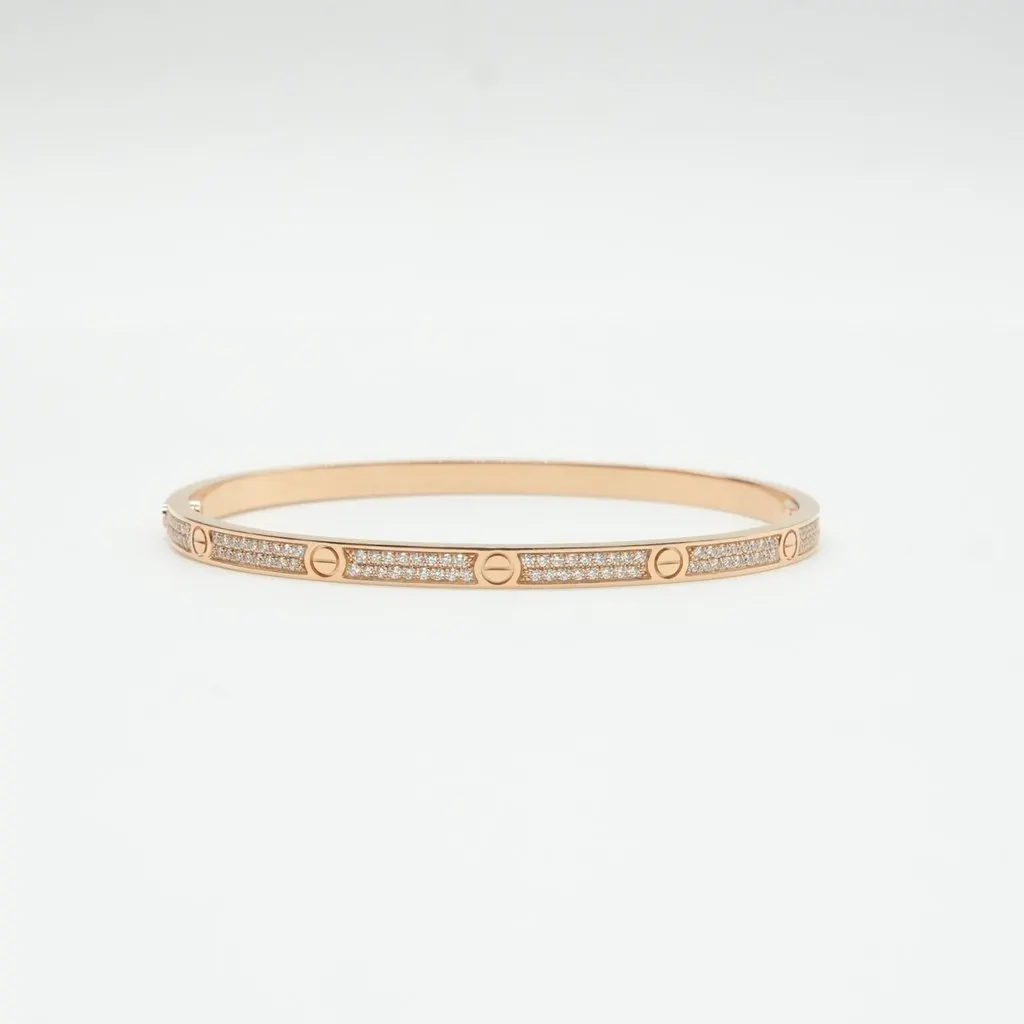 Cartier Love Bracelet, Small Model, Paved, 18K Rose Gold, Diamonds Size:18 18.2g Gold Rose Gold Very good - Inside View