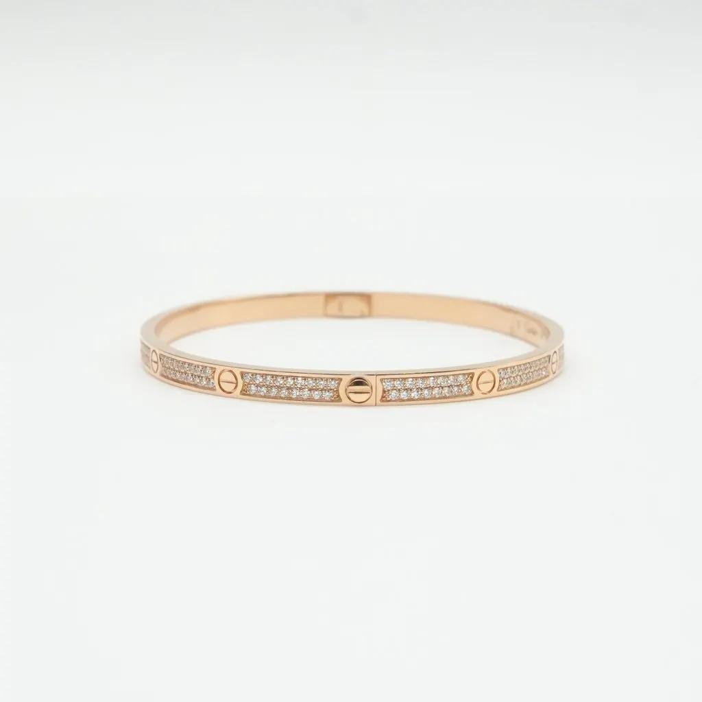 Cartier Love Bracelet, Small Model, Paved, 18K Rose Gold, Diamonds Size:18 18.2g Gold Rose Gold Very good - Model View