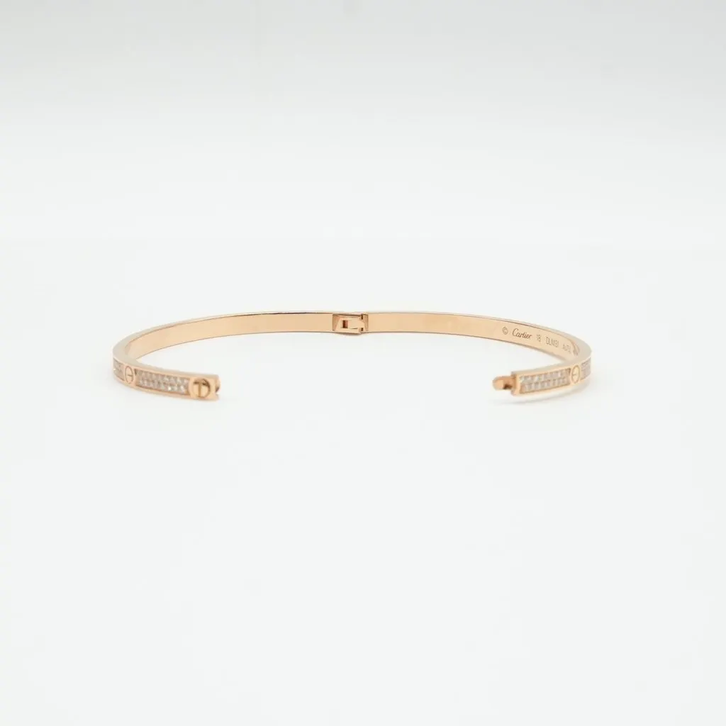 Cartier Love Bracelet, Small Model, Paved, 18K Rose Gold, Diamonds Size:18 18.2g Gold Rose Gold Very good - Box View