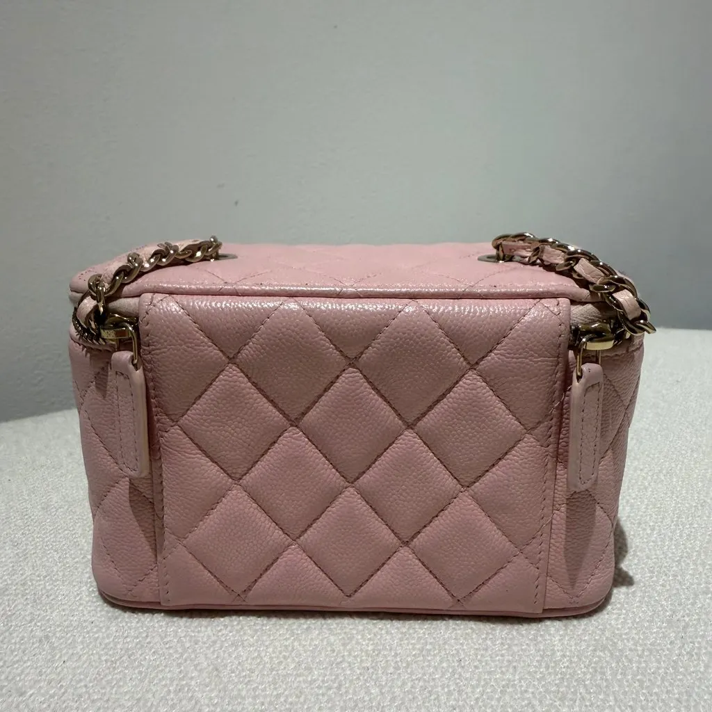 Chanel Vanity Case Pink Leather Good - Back View