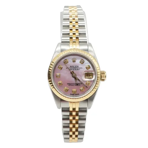 Rolex فينتاج ليدي Datejust 26mm زهري MOP ألماسة Dial 18KYG SS 69173 1987