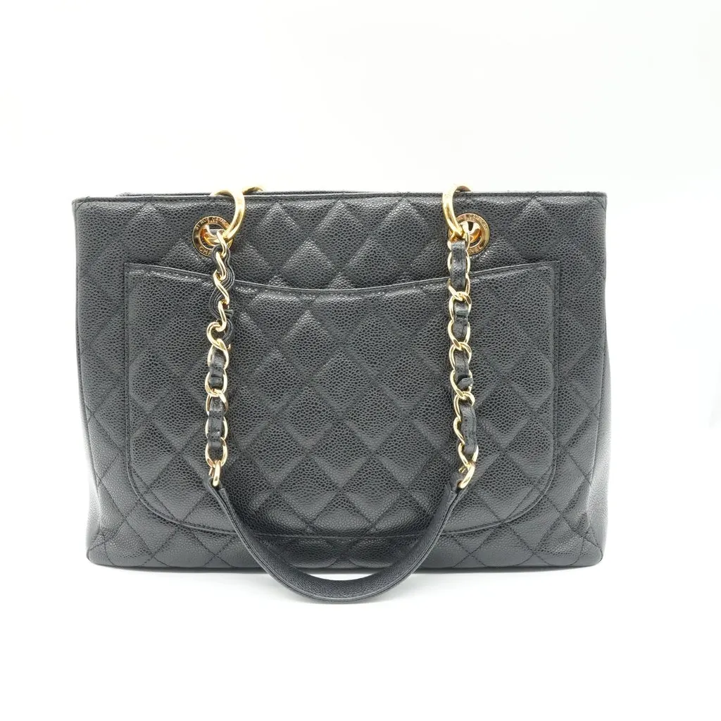 Chanel Grand Shopping Tote Black Leather Gold Hardwear Black Leather Good - Back View