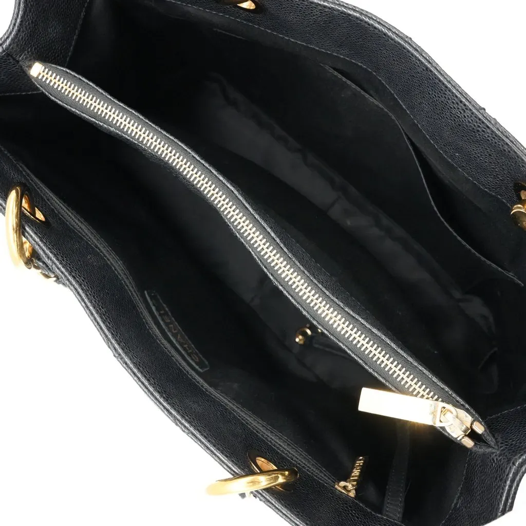 Chanel Grand Shopping Tote Black Leather Gold Hardwear Black Leather Good - Model View