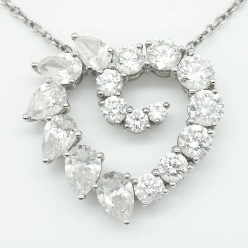 Harry Winston Garland Large Heart Diamond Pendant, 18K White Gold, Diamonds 9.4g White White Gold Good - Back View