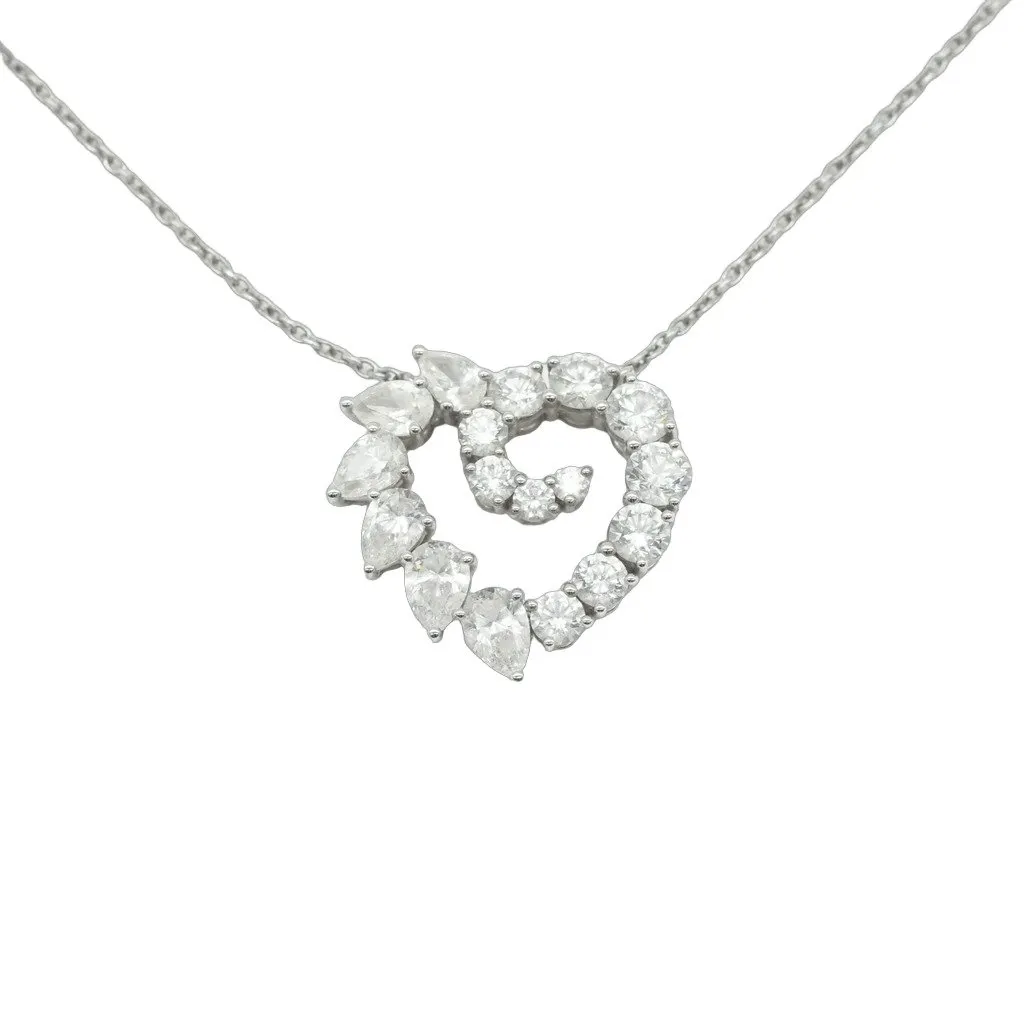 Harry Winston Garland Large Heart Diamond Pendant, 18K White Gold, Diamonds 9.4g White White Gold Good - Front View