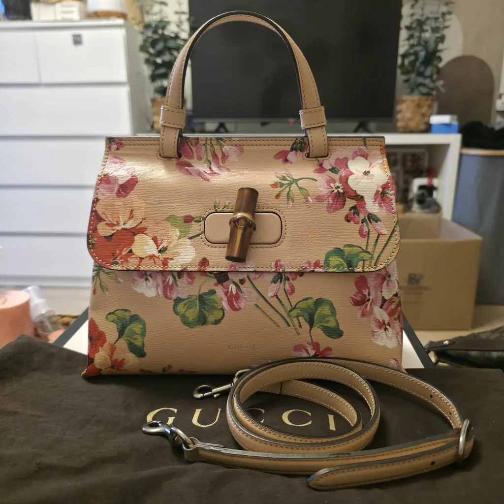Gucci Bamboo Apricot Blooms Pink Leather Very good - Back View
