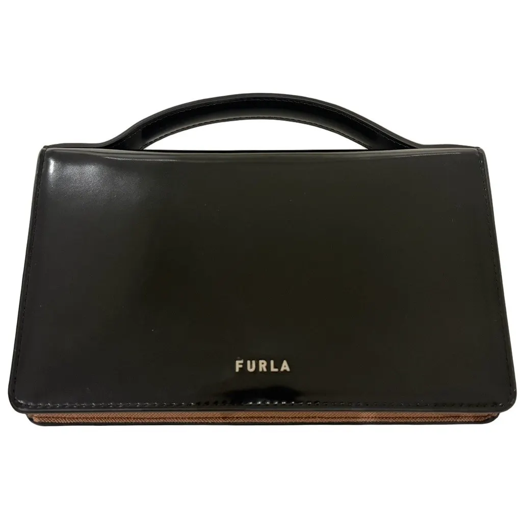 Furla Structured top-handle bag in black leather MultiColor Leather Very good - Front View