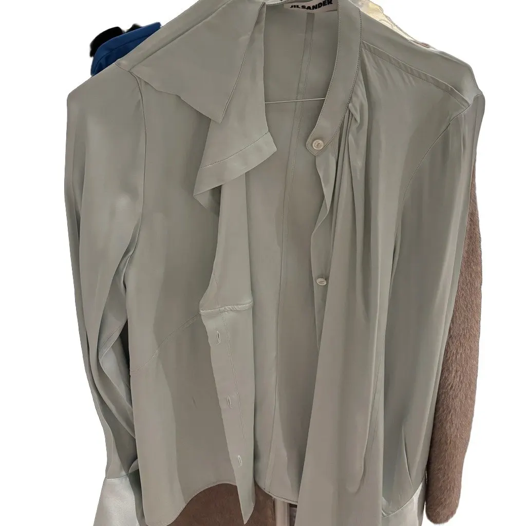 Jil Sander Blouse Turquoise Silk Never worn - Front View