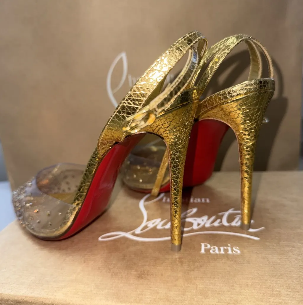 Christian Louboutin Christian Louboutin Spikaqueen 100 GoldCrystal Heels - Size 36 - Brand New Gold Leather Never worn - Back View