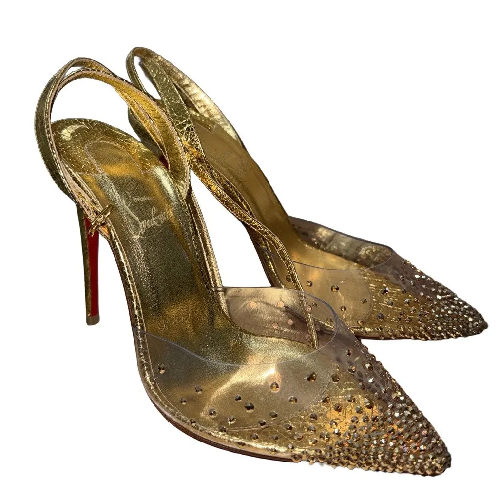 Christian Louboutin Christian Louboutin Spikaqueen 100 GoldCrystal Heels - Size 36 - Brand New Gold Leather Never worn - Front View