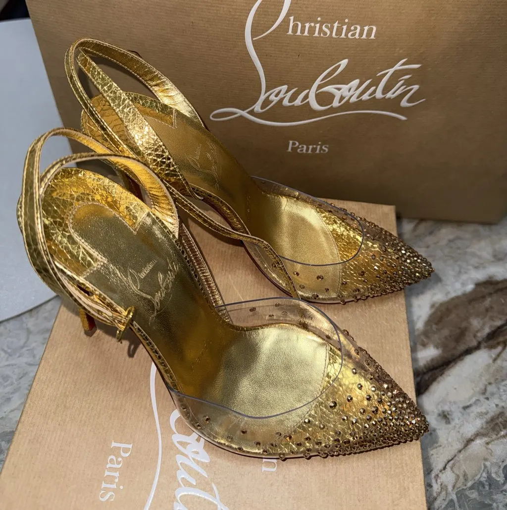 Christian Louboutin Christian Louboutin Spikaqueen 100 GoldCrystal Heels - Size 36 - Brand New Gold Leather Never worn - Inside View