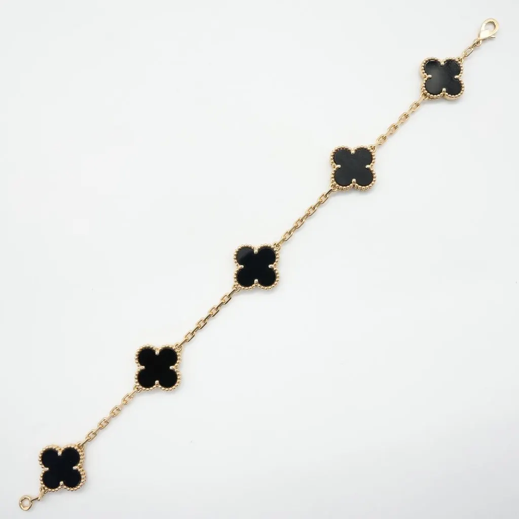Van Cleef & Arpels Vintage Alhambra Bracelet, 5 motifs, 18K YG, Onyx 11.4g Black Gold Good - Back View
