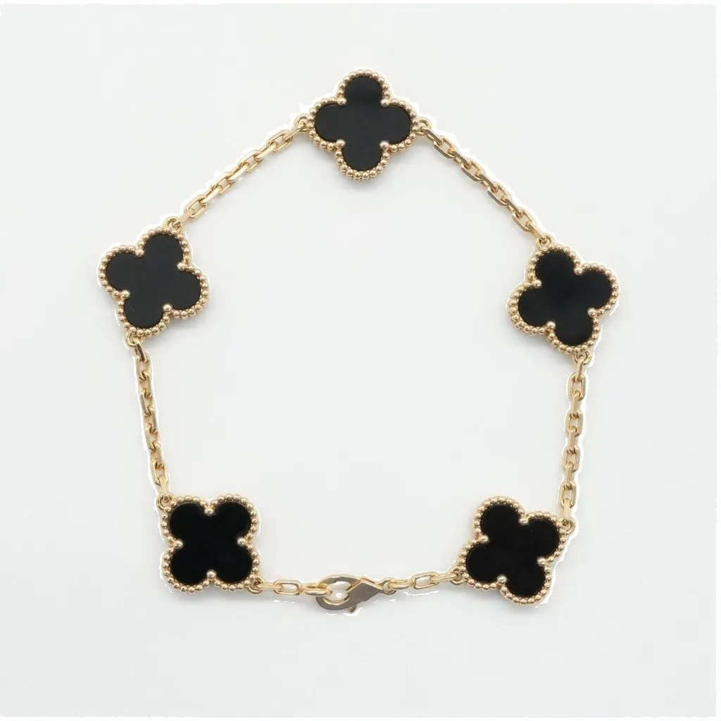 Van Cleef & Arpels Vintage Alhambra Bracelet, 5 motifs, 18K YG, Onyx 11.4g Black Gold Good - Front View