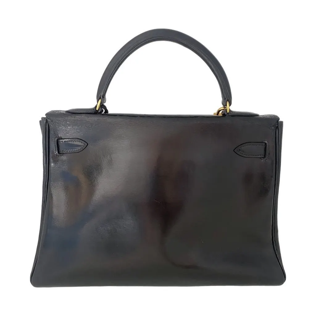 Hermès Kelly 32 Black Box Black Leather Fair - Back View