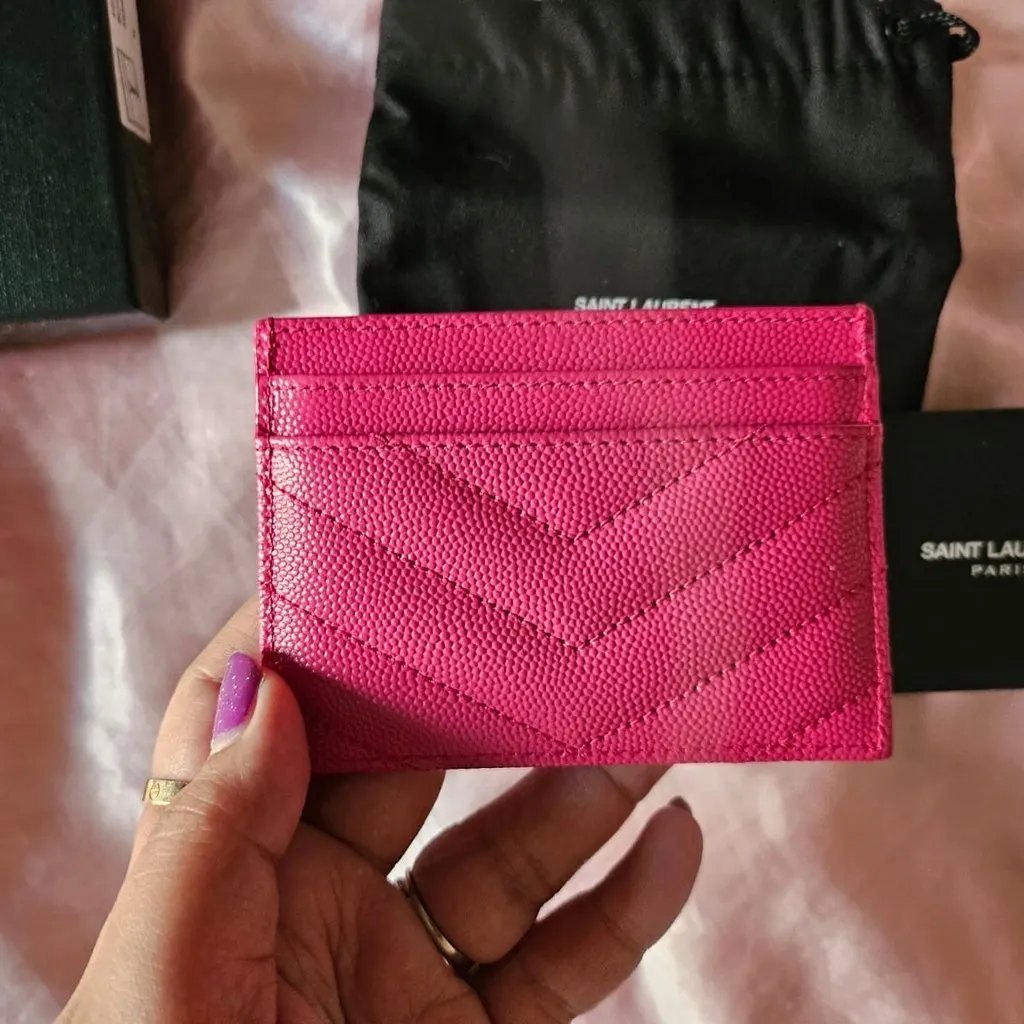 Saint Laurent Cassandre Mattelassé Card Case Pink Leather Very good - Back View