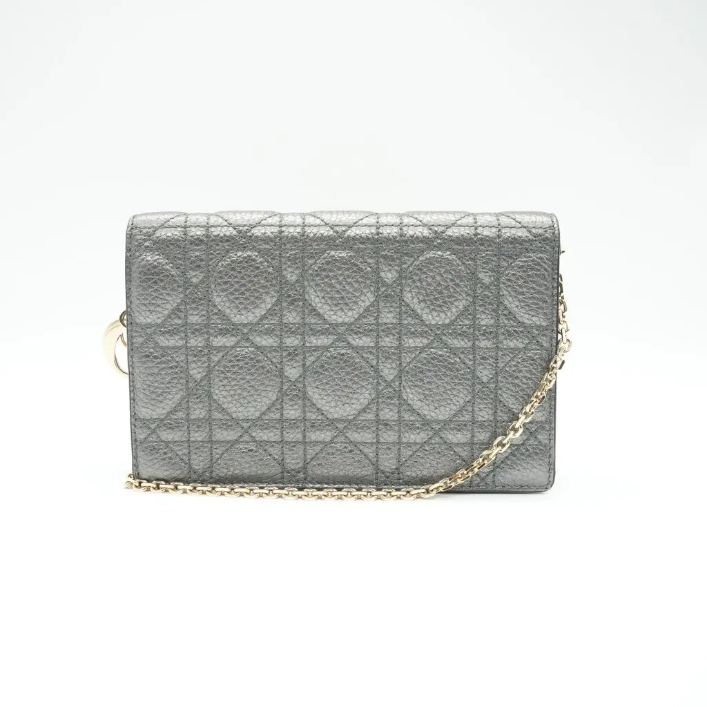 Dior Lady Dior Wallet on Chain, Metallic Lambskin Metallic Leather Good - Back View