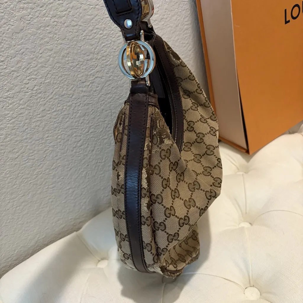 Gucci Used Gucci GG Canvas Britt Hobo Bag Camel Canvas Very good - Back View