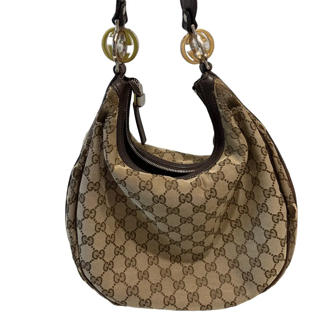 Gucci Used Gucci GG Canvas Britt Hobo Bag Camel Canvas Very good - Front View