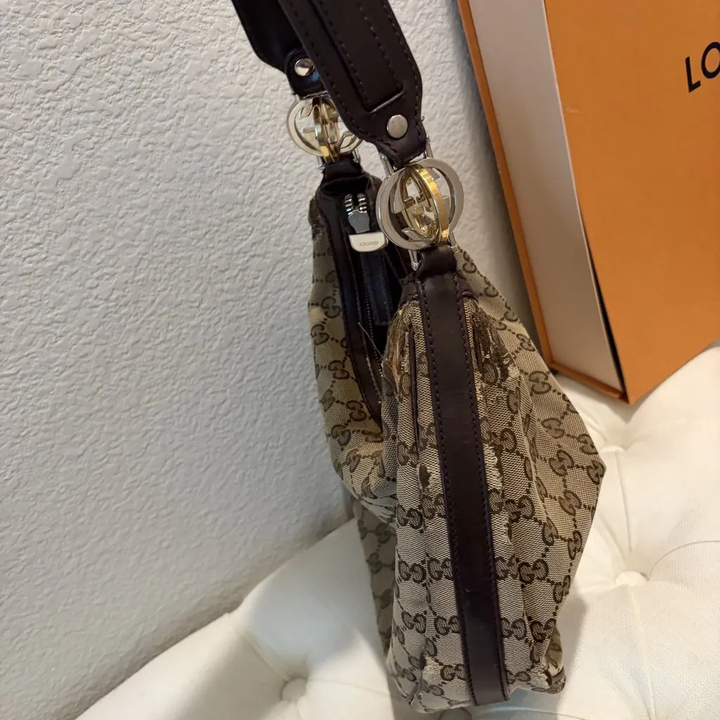 Gucci Used Gucci GG Canvas Britt Hobo Bag Camel Canvas Very good - Inside View