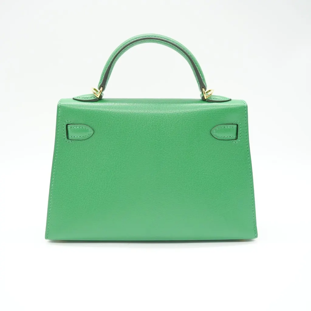 Hermès Mini Kelly II Handbag Bambou Chevre Leather Stamp:G(2026) Green Leather Very good - Back View