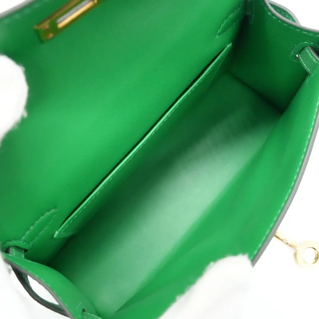 Hermès Mini Kelly II Handbag Bambou Chevre Leather Stamp:G(2026) Green Leather Very good - Model View