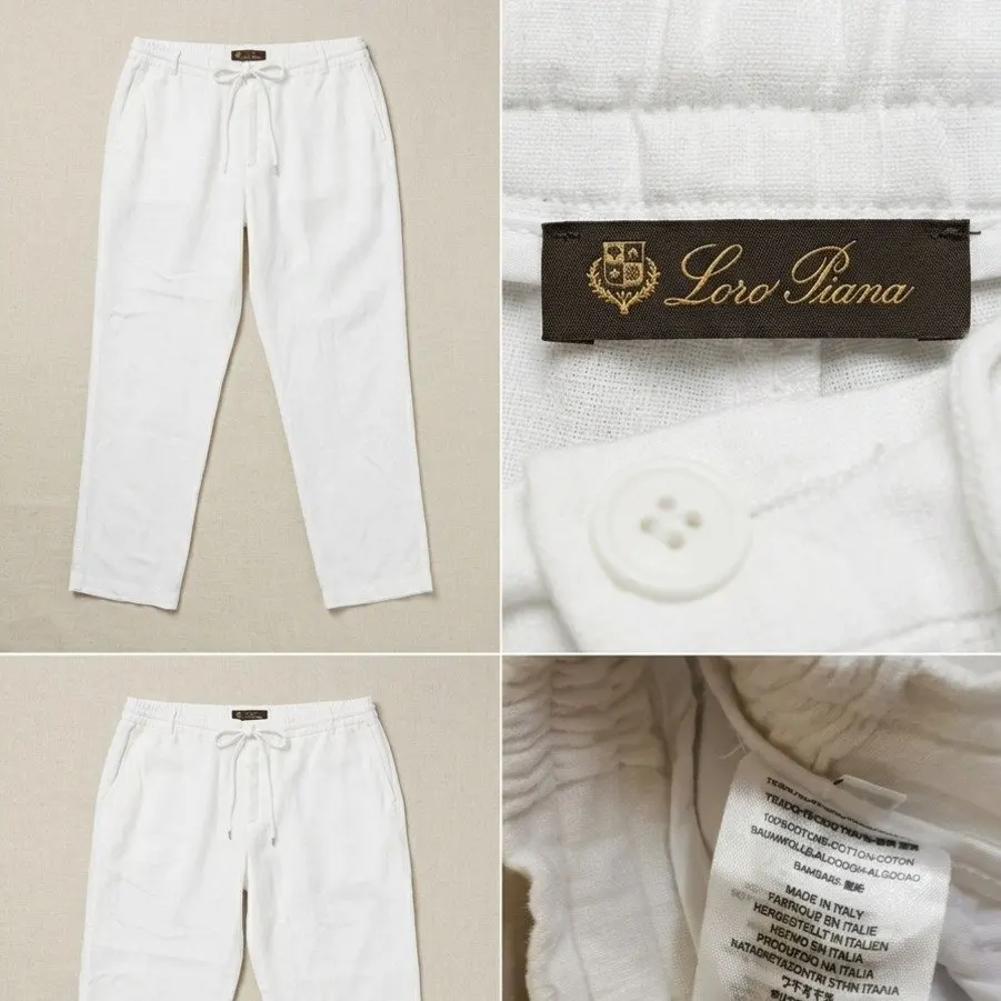 Loro Piana Loro Piana Marlyn Linen Trousers (Carlo Linen Trousers). White Cotton Very good - Back View