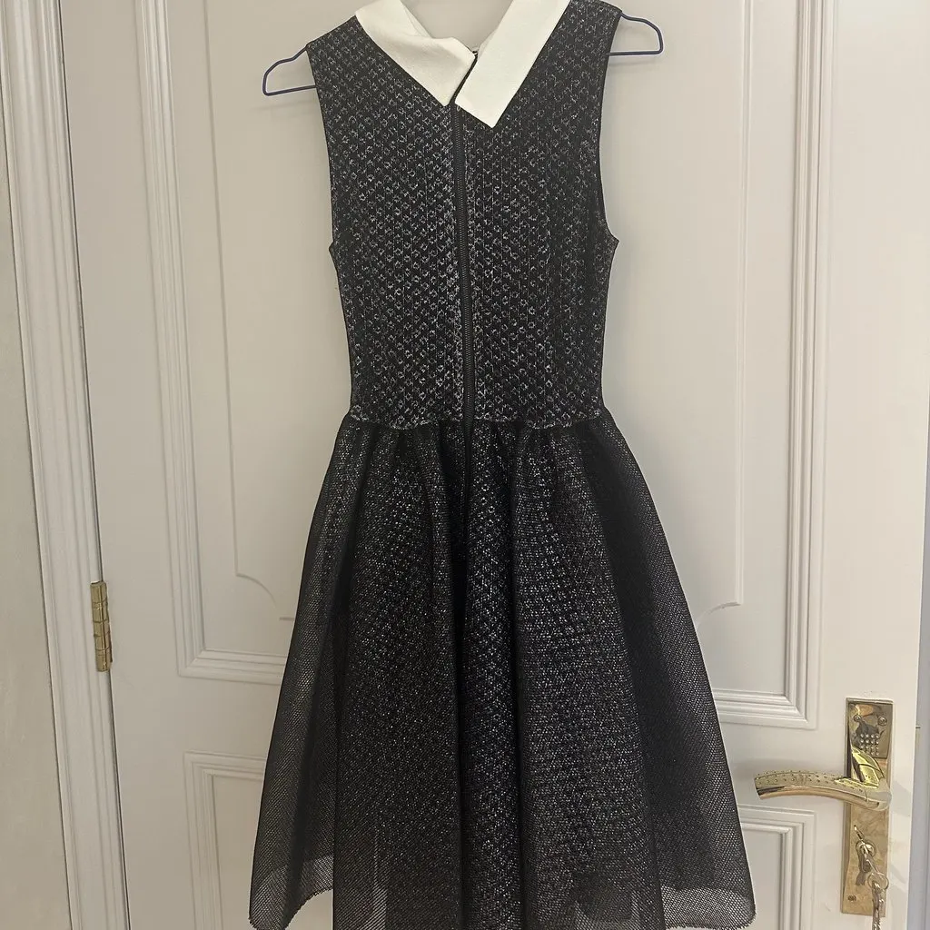 Maje RIDER ARGENT – H17 – Metallic Tulle Dress with Collar Black Very good - Back View
