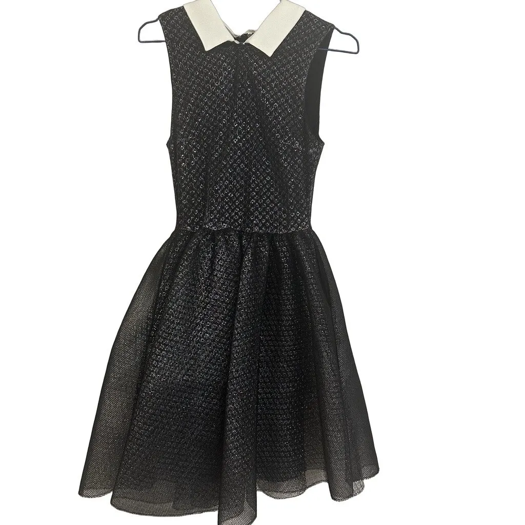 Maje RIDER ARGENT – H17 – Metallic Tulle Dress with Collar Black Very good - Front View