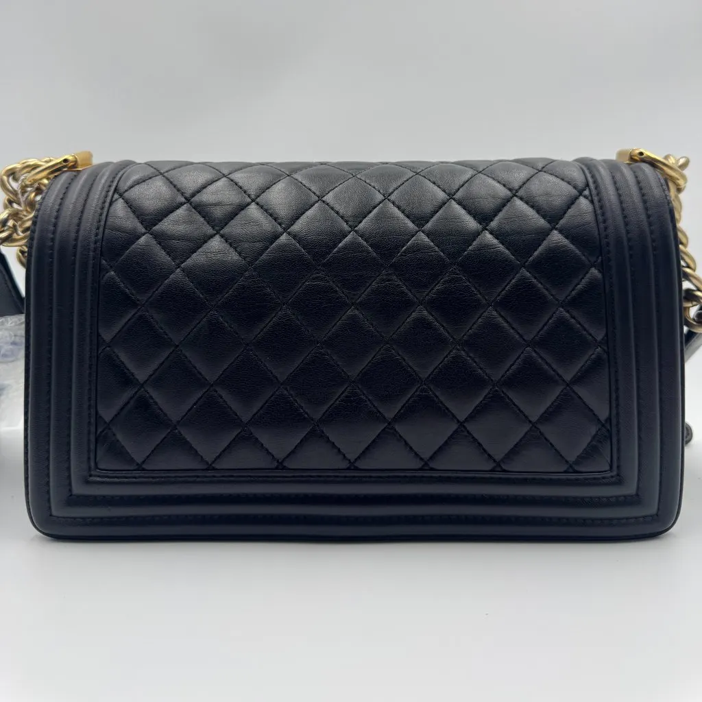 Chanel Boy Black Leather Good - Back View