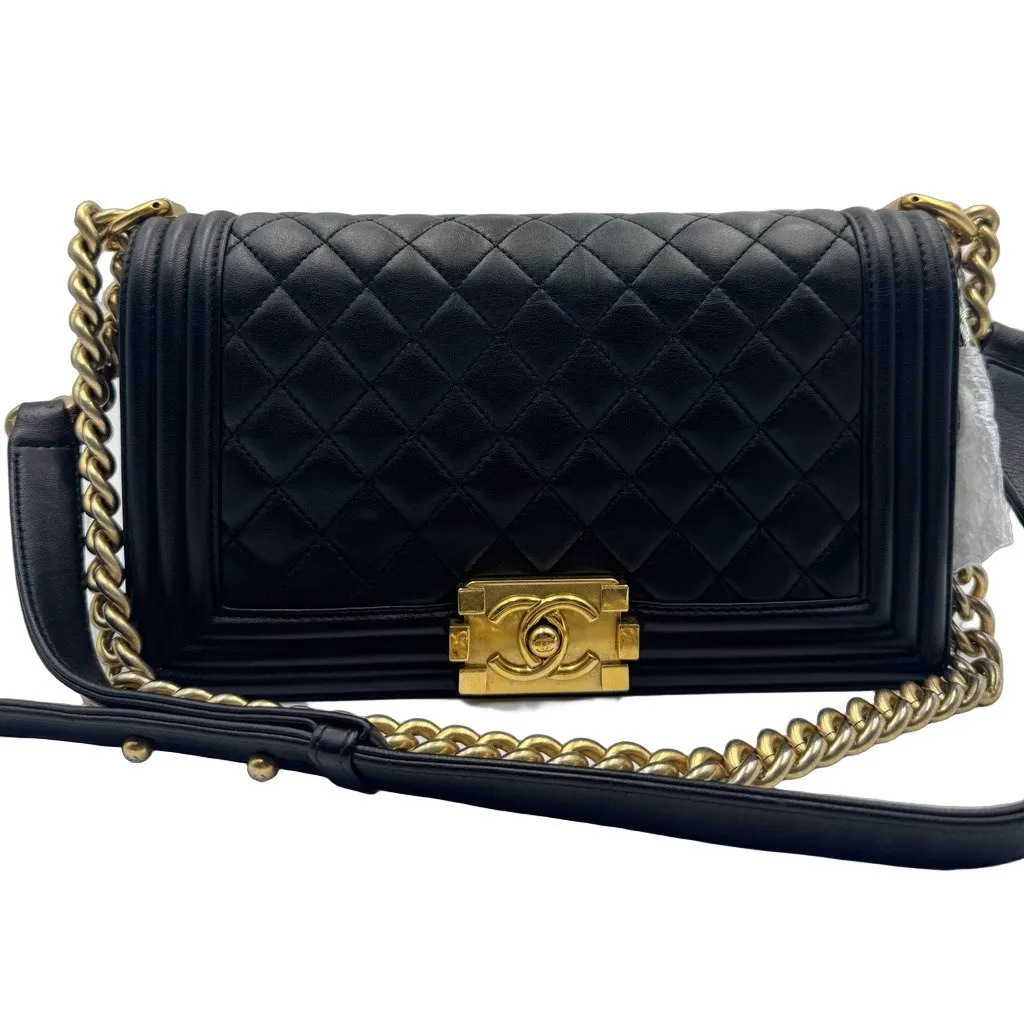 Chanel Boy Black Leather Good - Front View