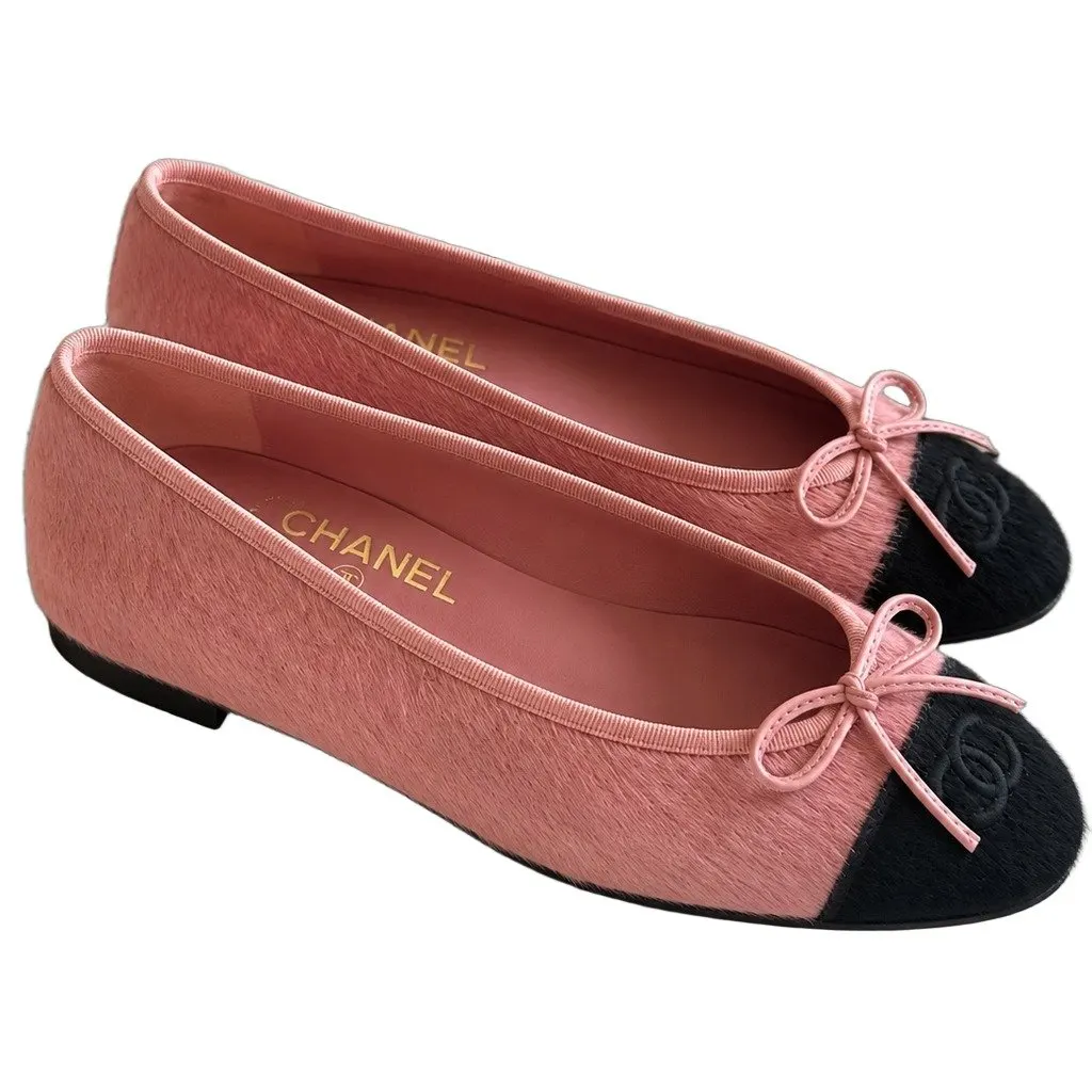 Chanel Cambon Pony-Hair Calfskin Cap-Toe Ballet Pink Leather Very good - Front View