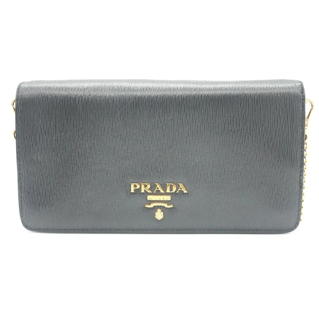 Prada Vitello Move Wallet Chain Black Leather Fair - Front View