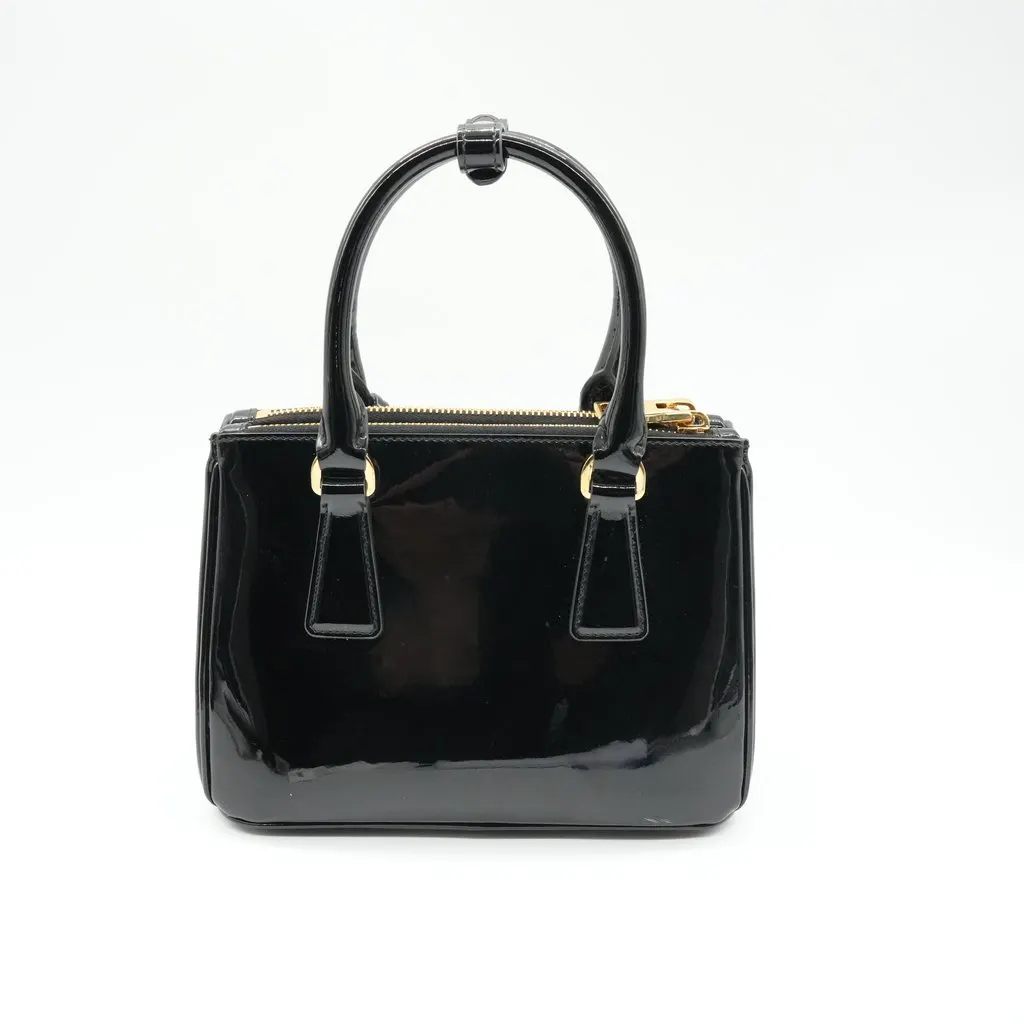Prada Galleria Mini Black Patent Leather Black Leather Good - Back View