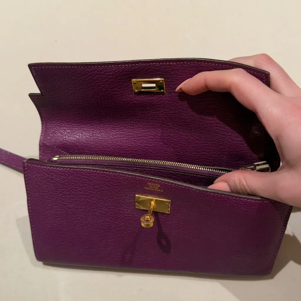 Hermès Kelly wallet Purple Leather Very good - Back View